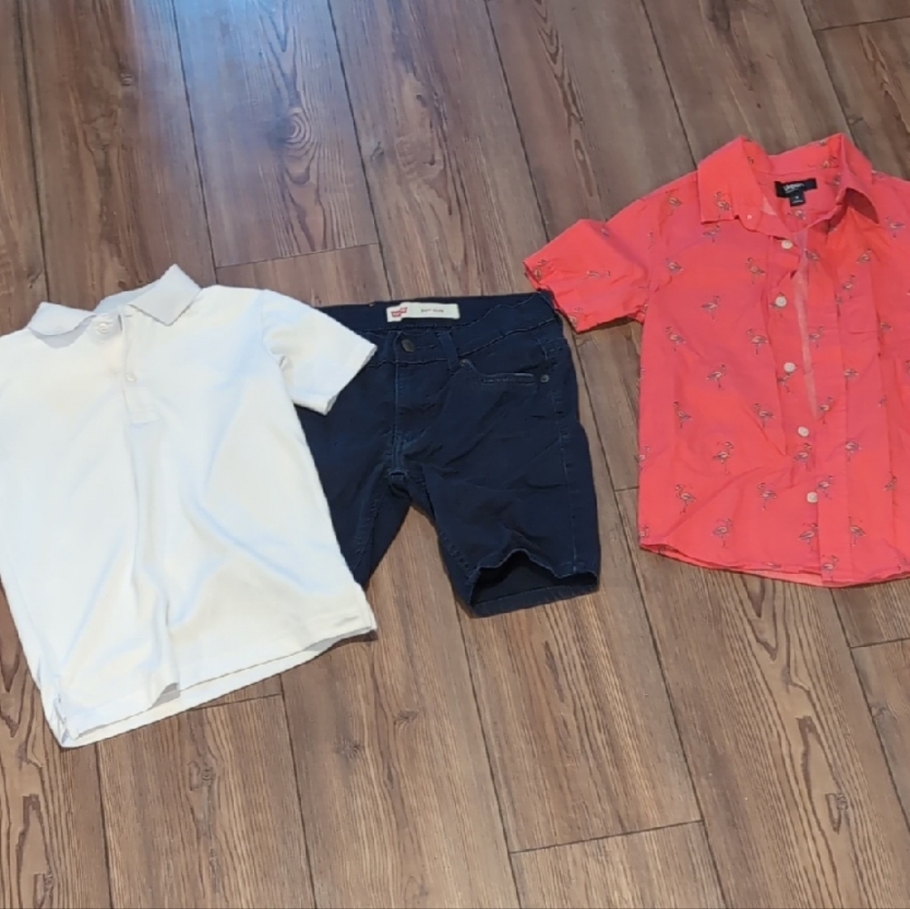Levi's White Polo and Coral Print Shirt Set